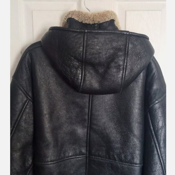 VTG Sheepskin Shearling B3 Hooded Flight Bomber Jacket Handmade Leather Men's L - Picture 11 of 16